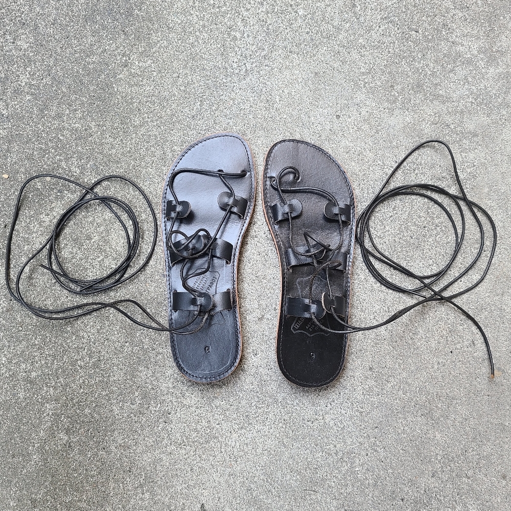 Authentic Greek black leather gladiator sandals